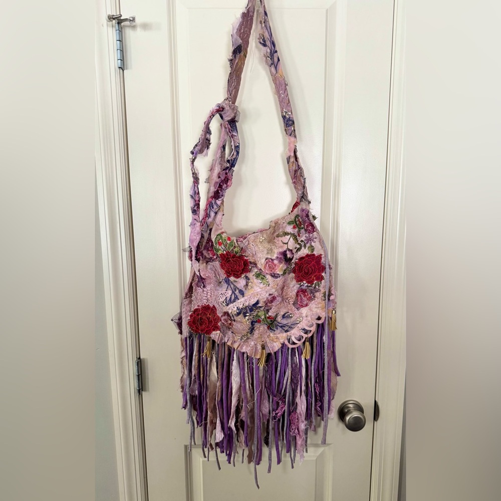 Lace embroidered boho crossbody bag bohemian roses - Picture 3 of 13